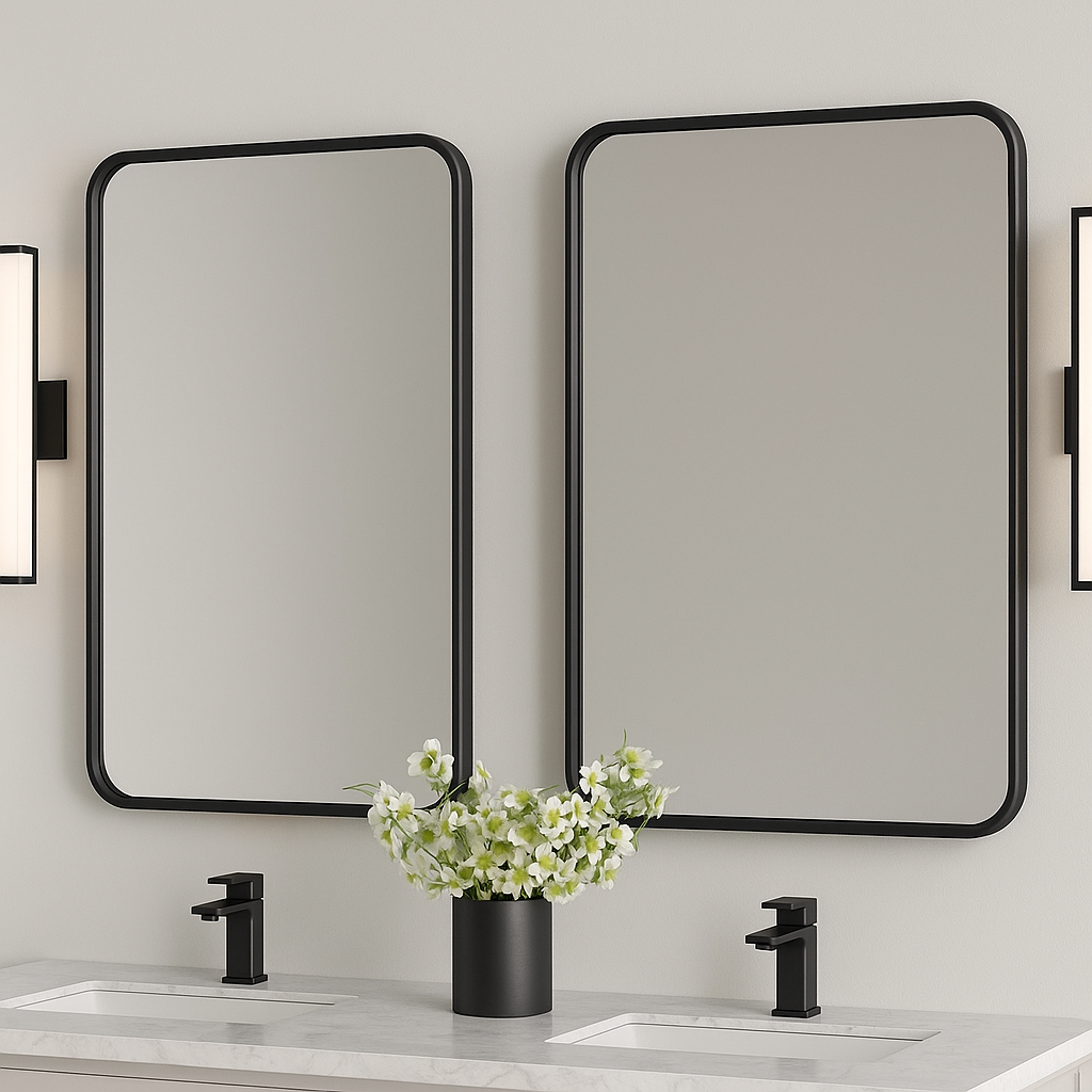 Miroir de salle de bain Ondelle à bords arrondis — Cadre métallique fin, 4 tailles