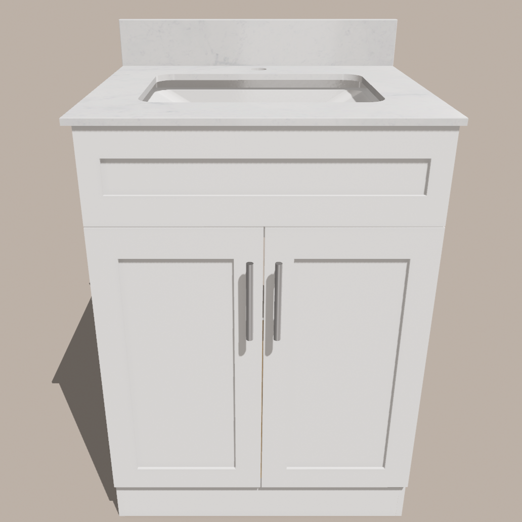 Meuble-lavabo de salle de bain Shaker de 24 pouces — Blanc ou Gris | Armoire en contreplaqué, Portes en bois massif, Charnières à clipser 3 positions avec fermeture en douceur