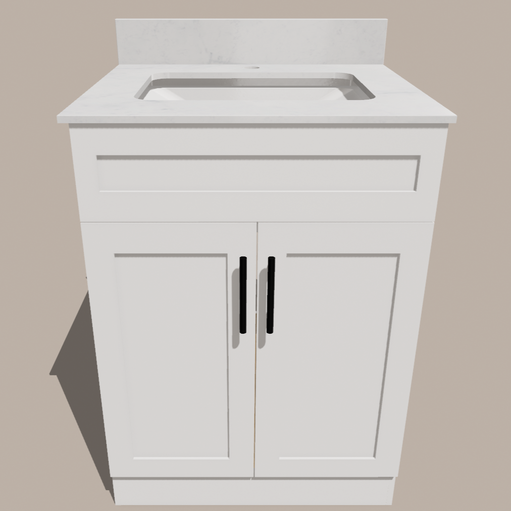 Meuble-lavabo de salle de bain Shaker de 24 pouces — Blanc ou Gris | Armoire en contreplaqué, Portes en bois massif, Charnières à clipser 3 positions avec fermeture en douceur