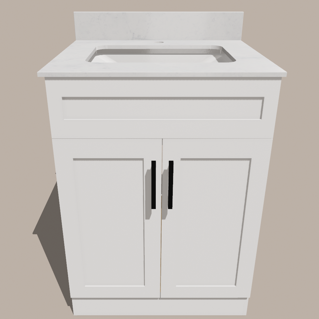Meuble-lavabo de salle de bain Shaker de 24 pouces — Blanc ou Gris | Armoire en contreplaqué, Portes en bois massif, Charnières à clipser 3 positions avec fermeture en douceur