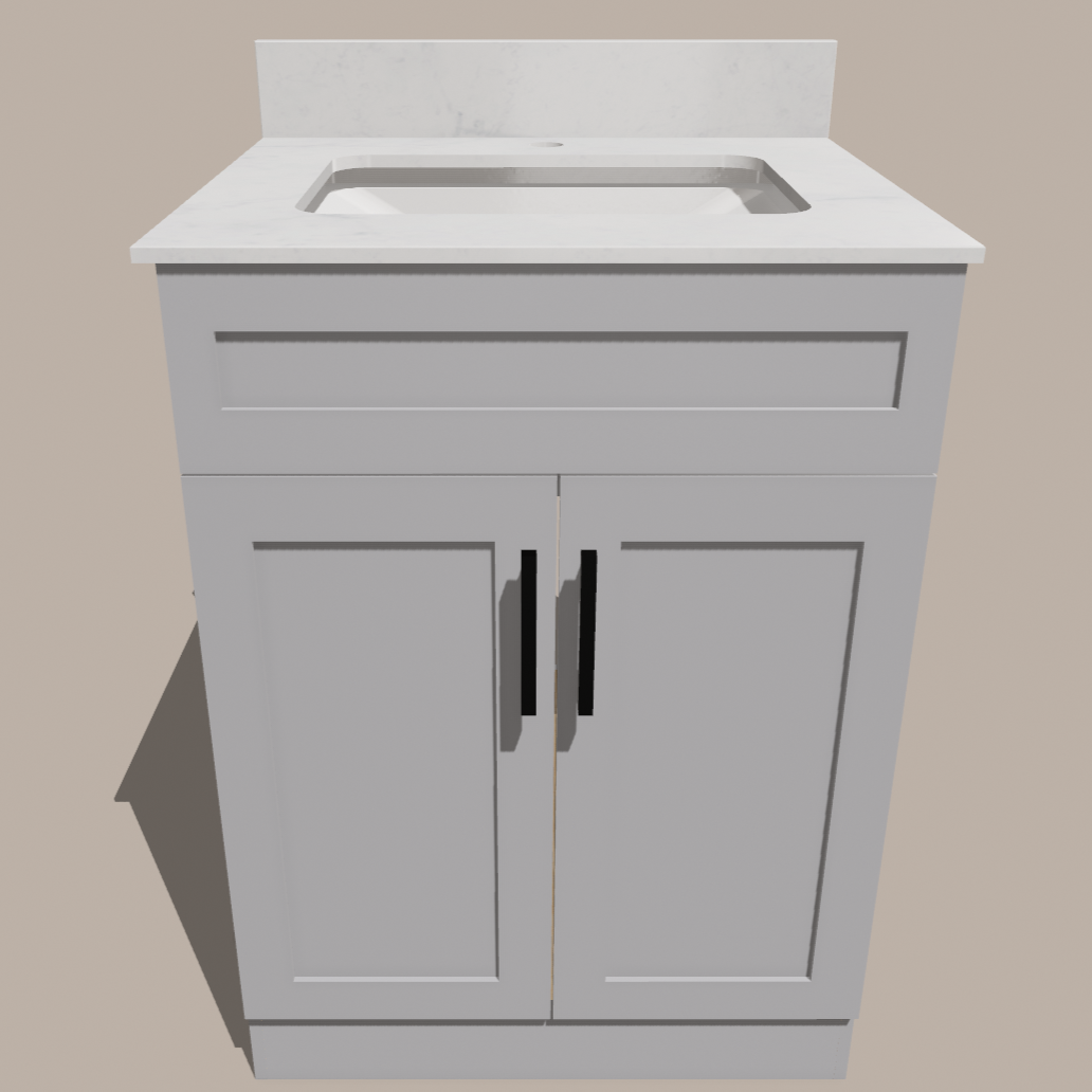 Meuble-lavabo de salle de bain Shaker de 24 pouces — Blanc ou Gris | Armoire en contreplaqué, Portes en bois massif, Charnières à clipser 3 positions avec fermeture en douceur