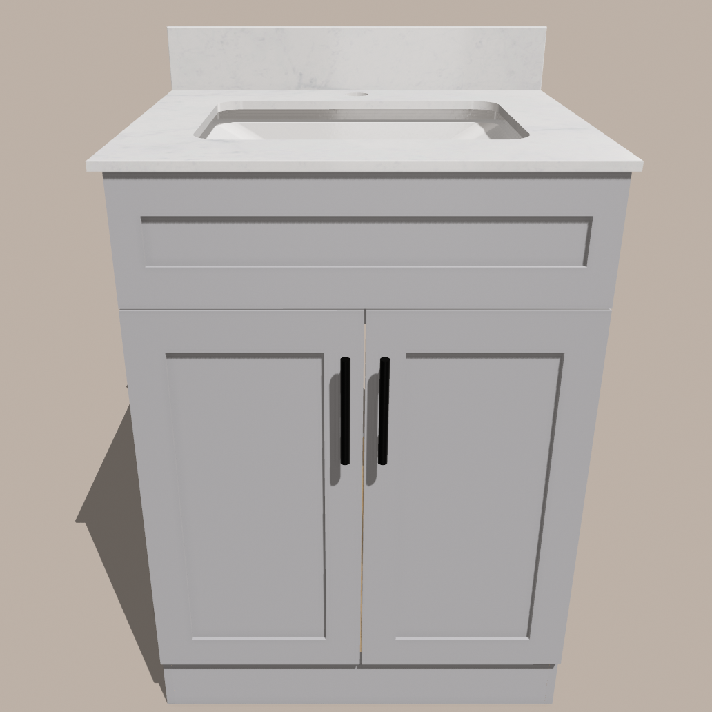 Meuble-lavabo de salle de bain Shaker de 24 pouces — Blanc ou Gris | Armoire en contreplaqué, Portes en bois massif, Charnières à clipser 3 positions avec fermeture en douceur