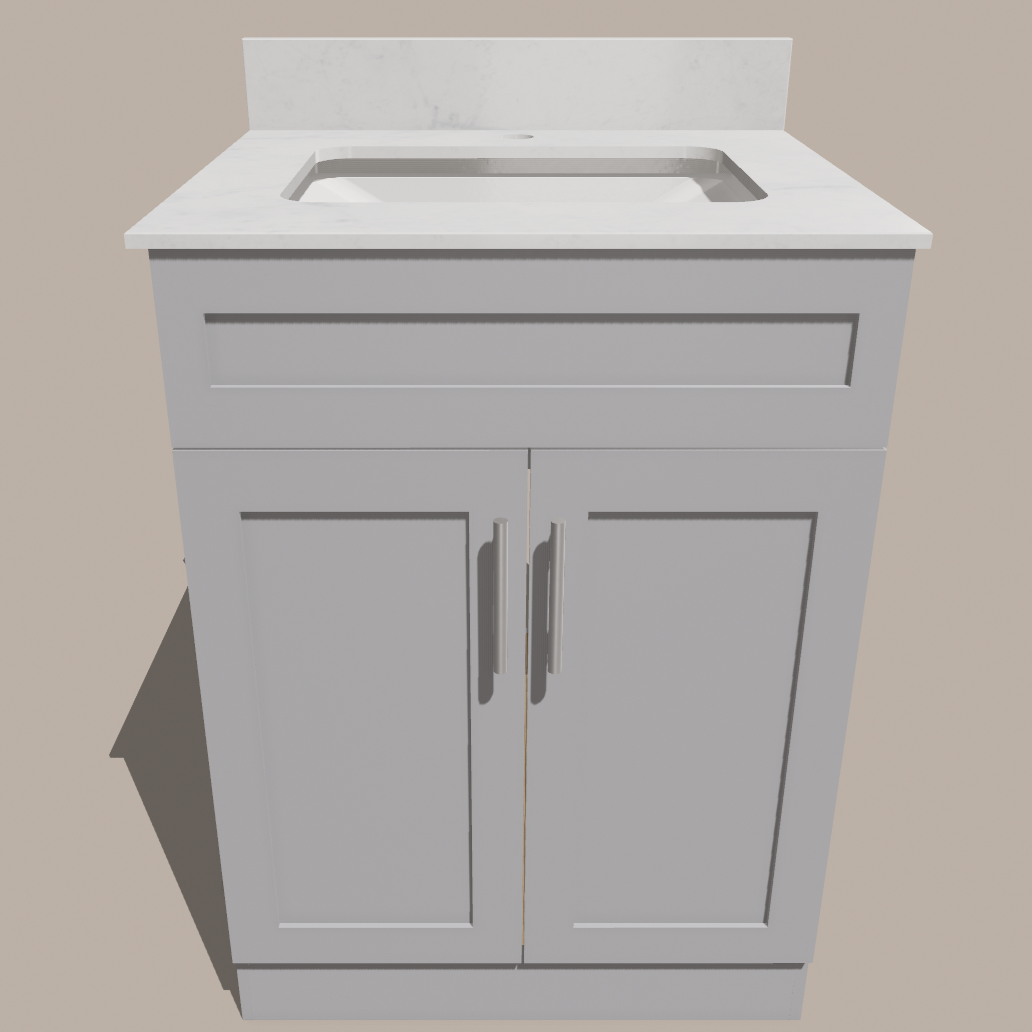 Meuble-lavabo de salle de bain Shaker de 24 pouces — Blanc ou Gris | Armoire en contreplaqué, Portes en bois massif, Charnières à clipser 3 positions avec fermeture en douceur