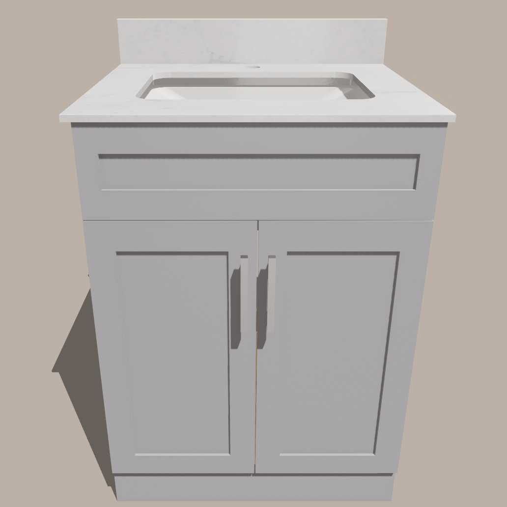 Meuble-lavabo de salle de bain Shaker de 24 pouces — Blanc ou Gris | Armoire en contreplaqué, Portes en bois massif, Charnières à clipser 3 positions avec fermeture en douceur