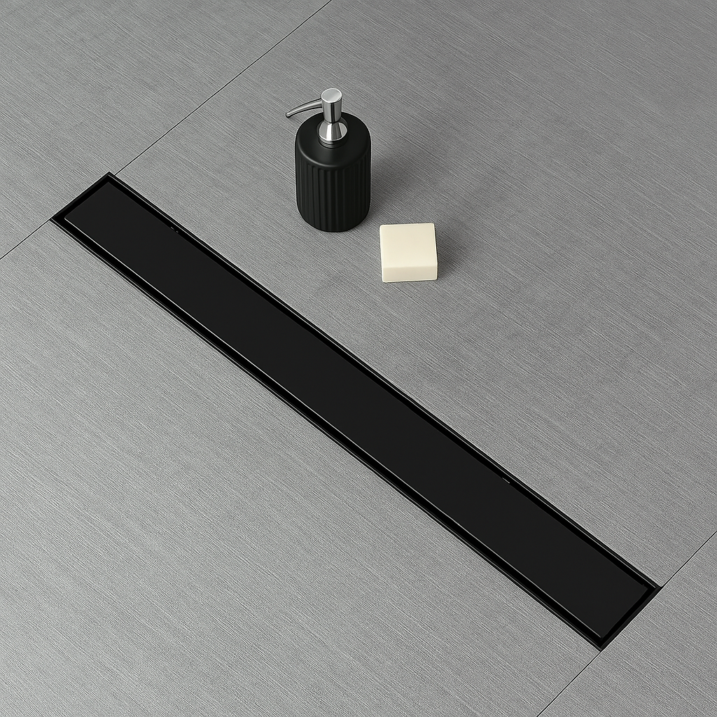 Caniveau de douche linéaire Cascena 28″, Acier inoxydable 304 — Couvercle à carreler ou grille