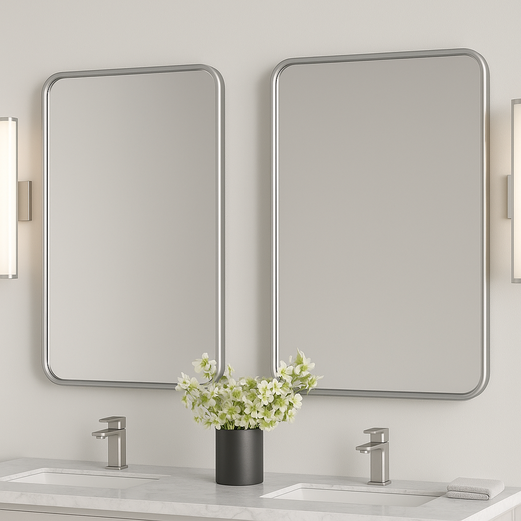 Miroir de salle de bain Ondelle à bords arrondis — Cadre métallique fin, 4 tailles