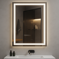 Miroir de salle de bain rectangulaire LED Ondelle — Périmètre avant dépoli + Halo rétroéclairé, Anti-buée | 4 Tailles