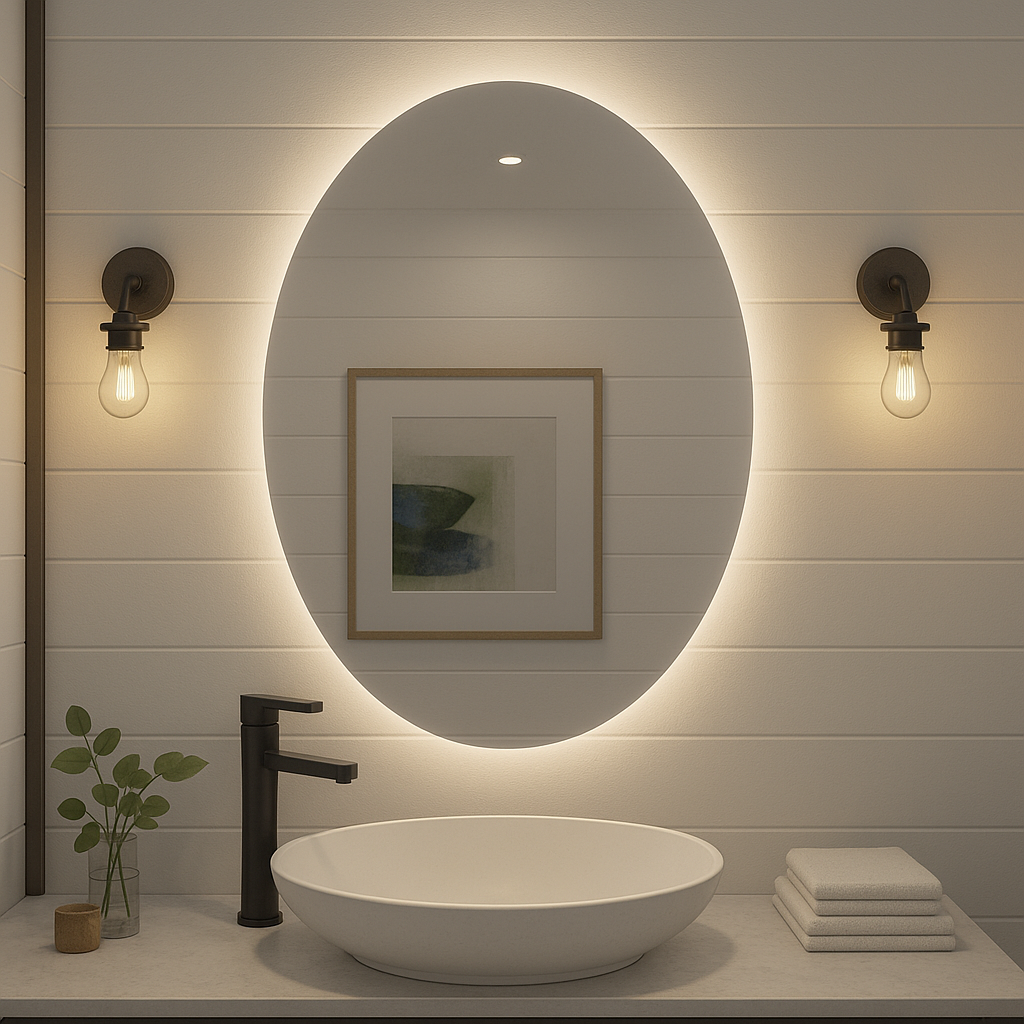 Ondelle Oval Backlit LED Bathroom Mirror — Anti-Fog, Dimmable with Memory | 24″×32″, 30″×36″