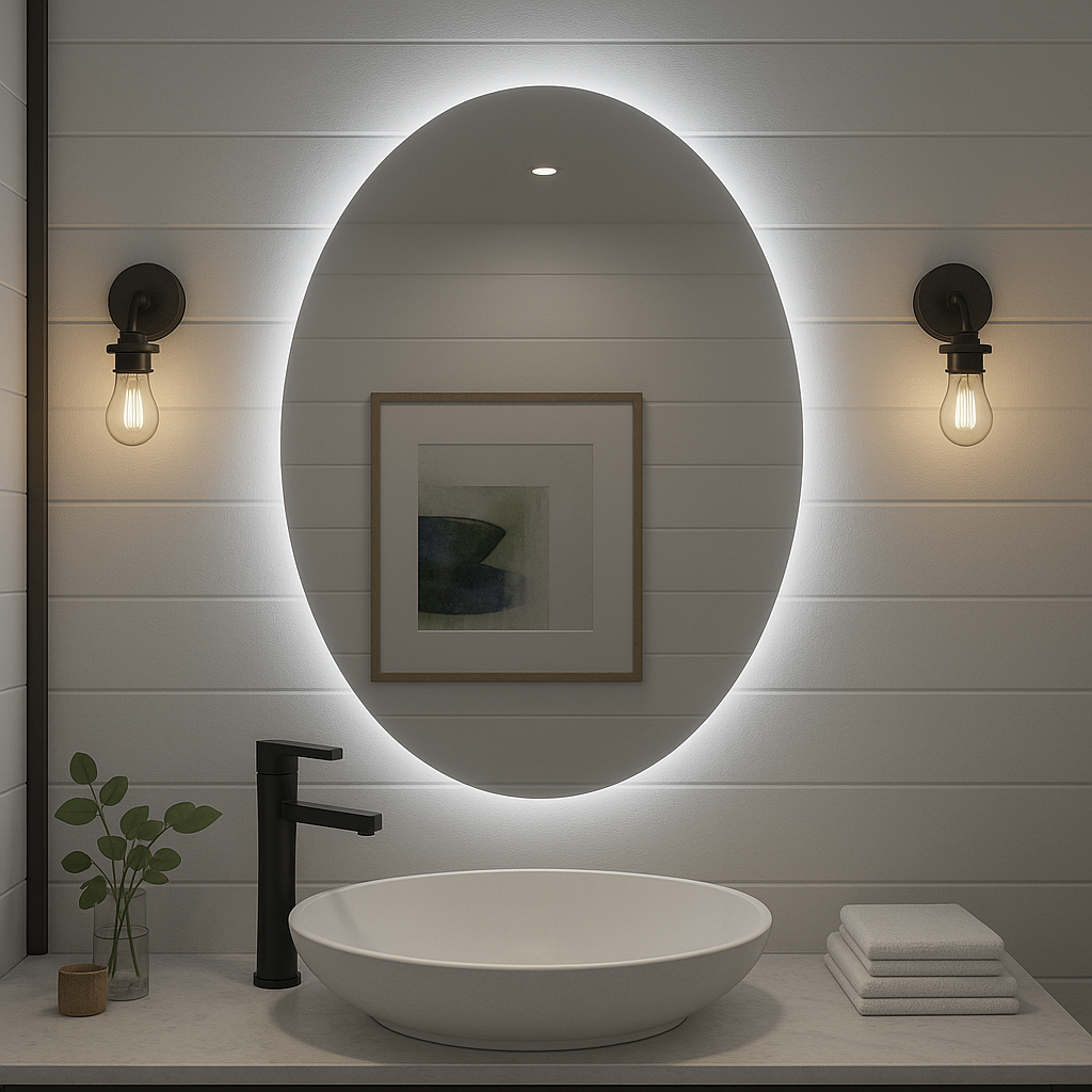 Ondelle Oval Backlit LED Bathroom Mirror — Anti-Fog, Dimmable with Memory | 24″×32″, 30″×36″