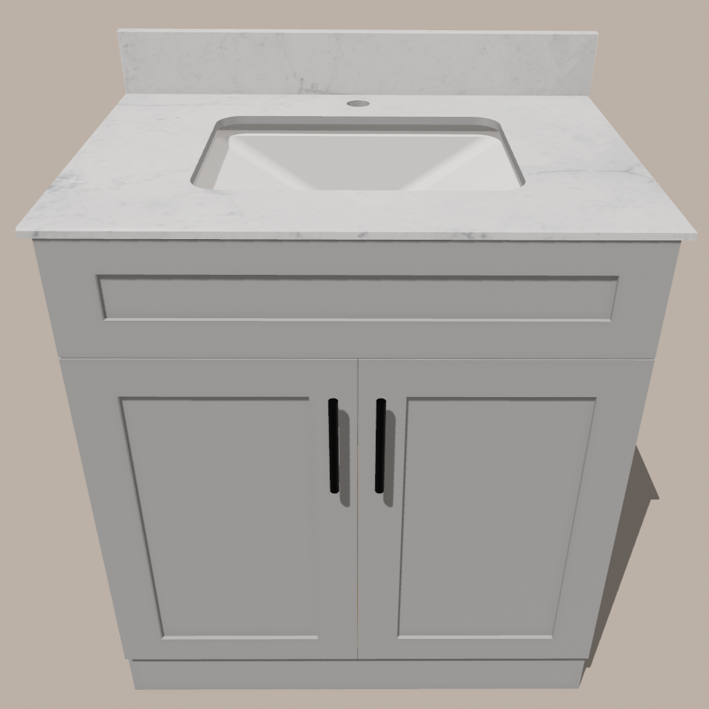 Meuble-lavabo de salle de bain Shaker de 30 pouces — Blanc ou Gris | Armoire en contreplaqué, portes en bois massif, charnières à clipser 3 voies à fermeture douce, intérieur en bois naturel