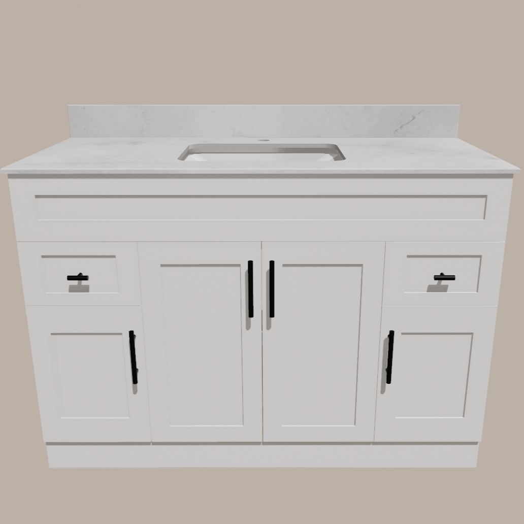 Meuble-lavabo de salle de bain Shaker 48 po — Blanc ou gris | Armoire en contreplaqué, portes en bois massif, charnières à clipser 3 voies à fermeture amortie