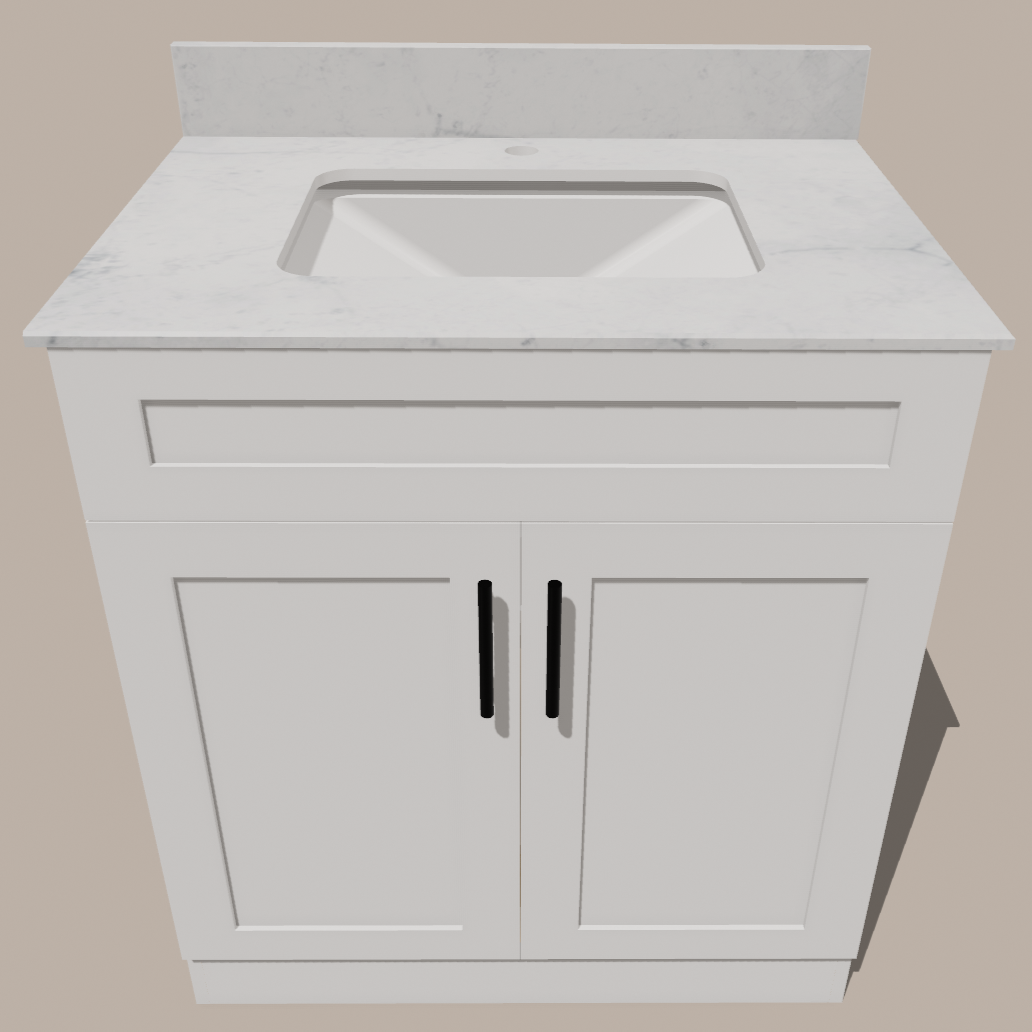 Meuble-lavabo de salle de bain Shaker de 30 pouces — Blanc ou Gris | Armoire en contreplaqué, portes en bois massif, charnières à clipser 3 voies à fermeture douce, intérieur en bois naturel