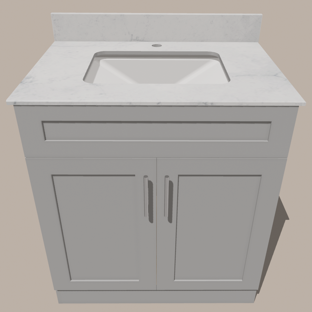 Meuble-lavabo de salle de bain Shaker de 30 pouces — Blanc ou Gris | Armoire en contreplaqué, portes en bois massif, charnières à clipser 3 voies à fermeture douce, intérieur en bois naturel