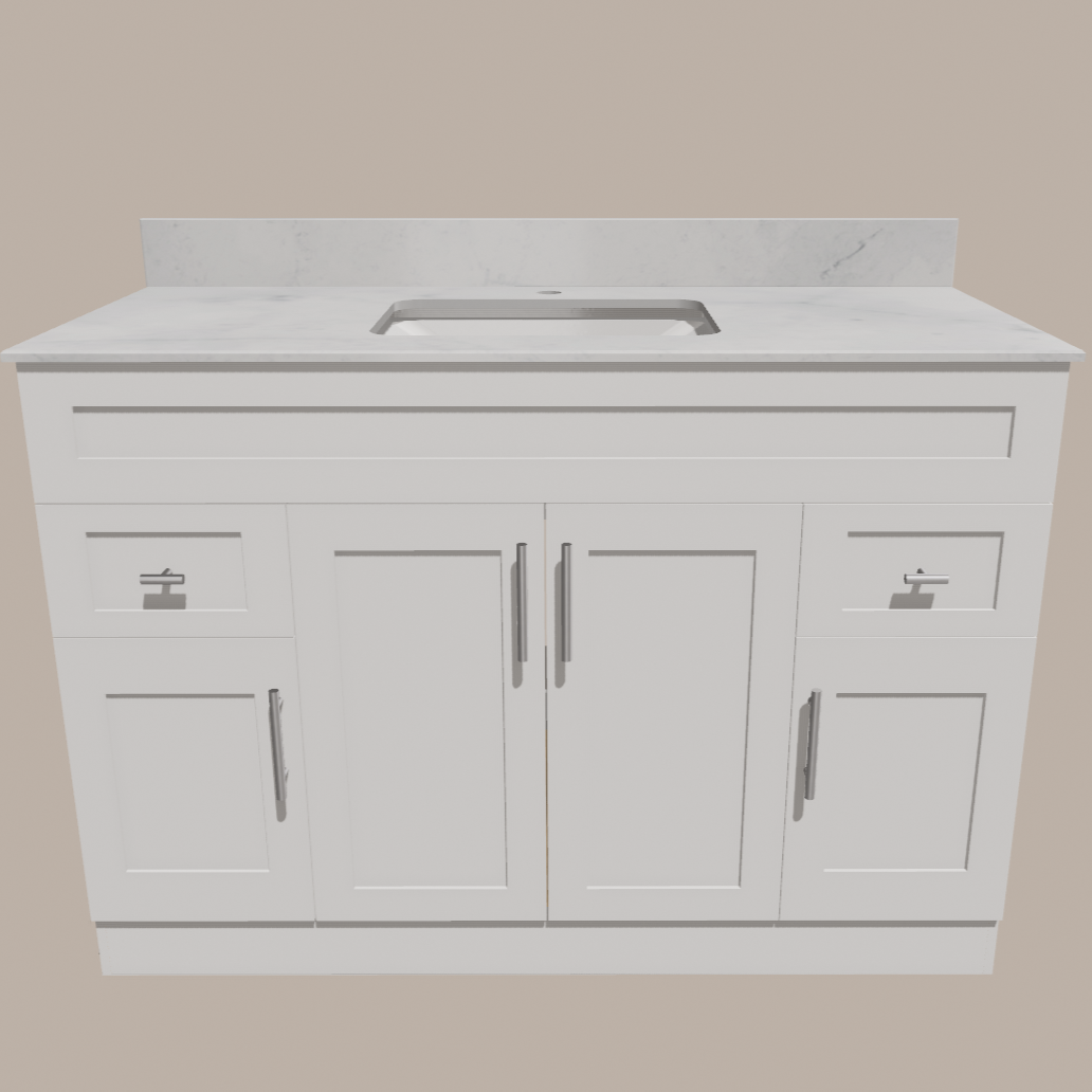 Meuble-lavabo de salle de bain Shaker 48 po — Blanc ou gris | Armoire en contreplaqué, portes en bois massif, charnières à clipser 3 voies à fermeture amortie