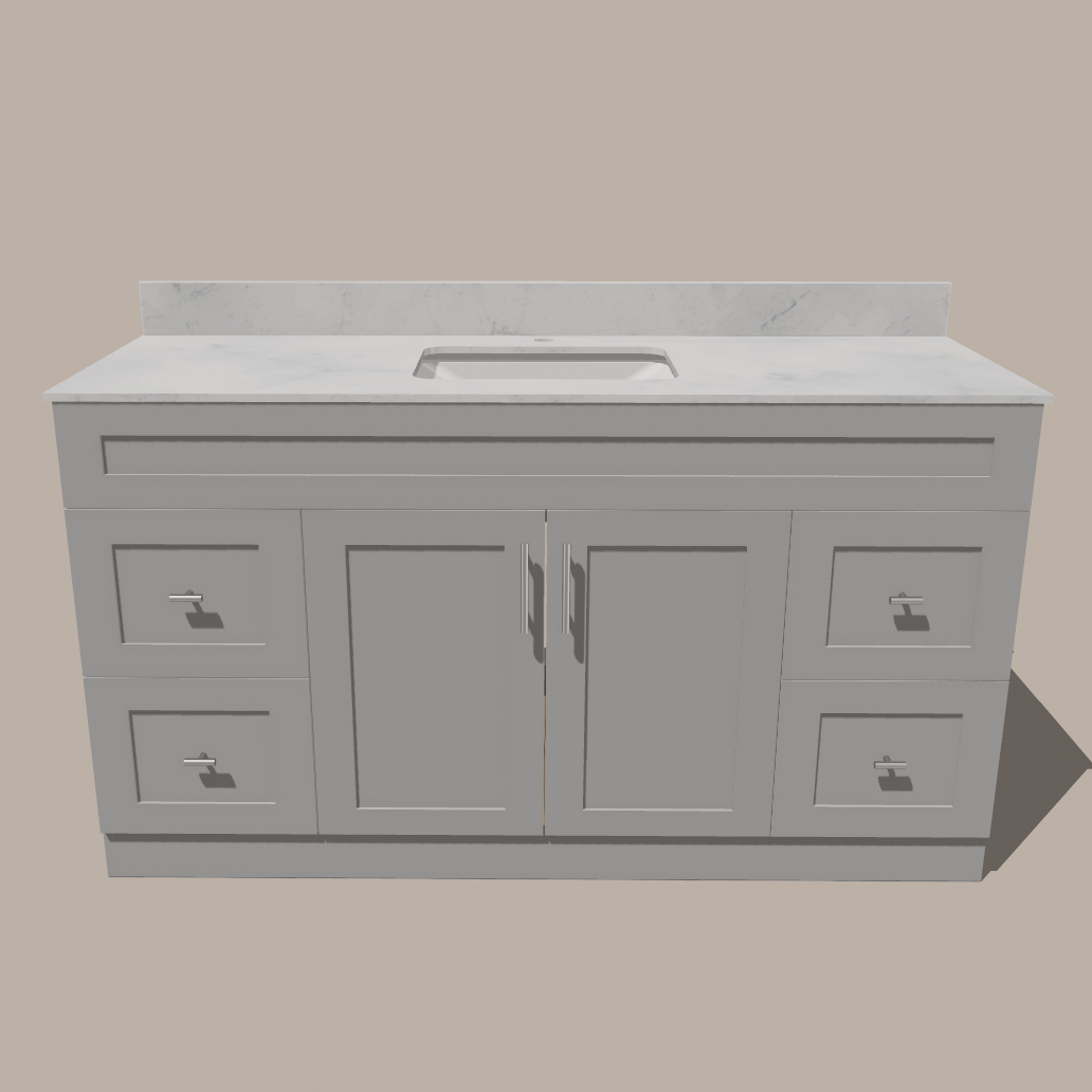 Meuble-lavabo simple 60 po de style Shaker — Blanc ou gris | Armoire en contreplaqué, Portes en bois massif, Charnières à clipser 3 voies à fermeture douce | 4 tiroirs, Portes doubles centrales