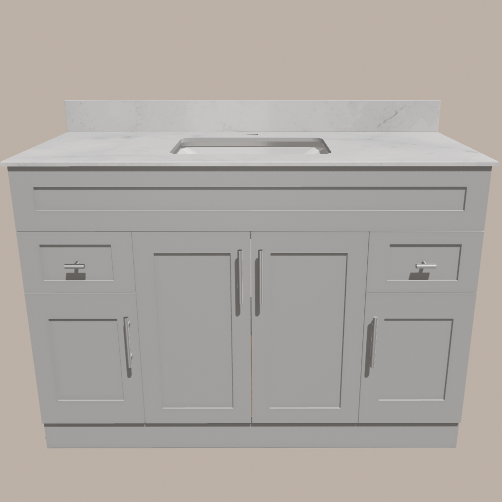 Meuble-lavabo de salle de bain Shaker 48 po — Blanc ou gris | Armoire en contreplaqué, portes en bois massif, charnières à clipser 3 voies à fermeture amortie