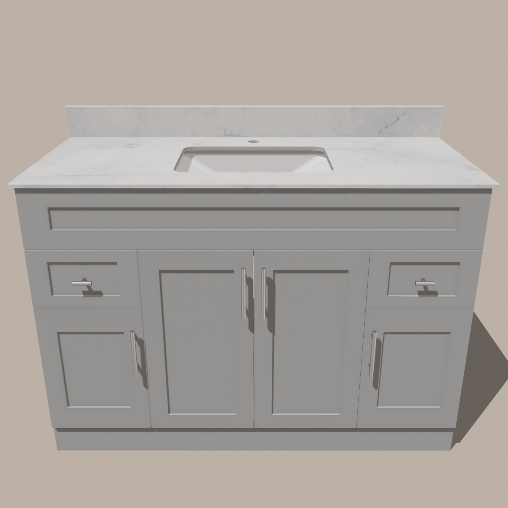 Meuble-lavabo de salle de bain Shaker 48 po — Blanc ou gris | Armoire en contreplaqué, portes en bois massif, charnières à clipser 3 voies à fermeture amortie