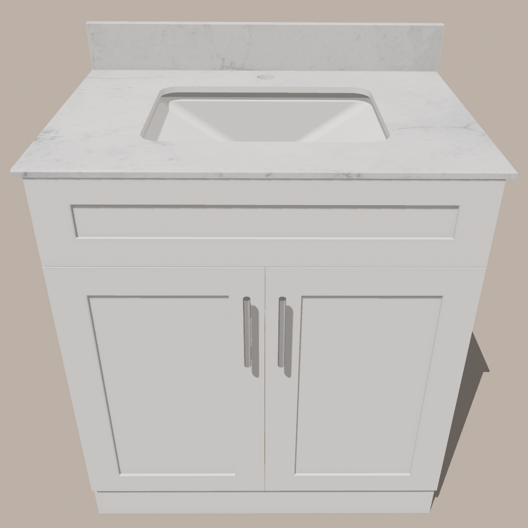 Meuble-lavabo de salle de bain Shaker de 30 pouces — Blanc ou Gris | Armoire en contreplaqué, portes en bois massif, charnières à clipser 3 voies à fermeture douce, intérieur en bois naturel