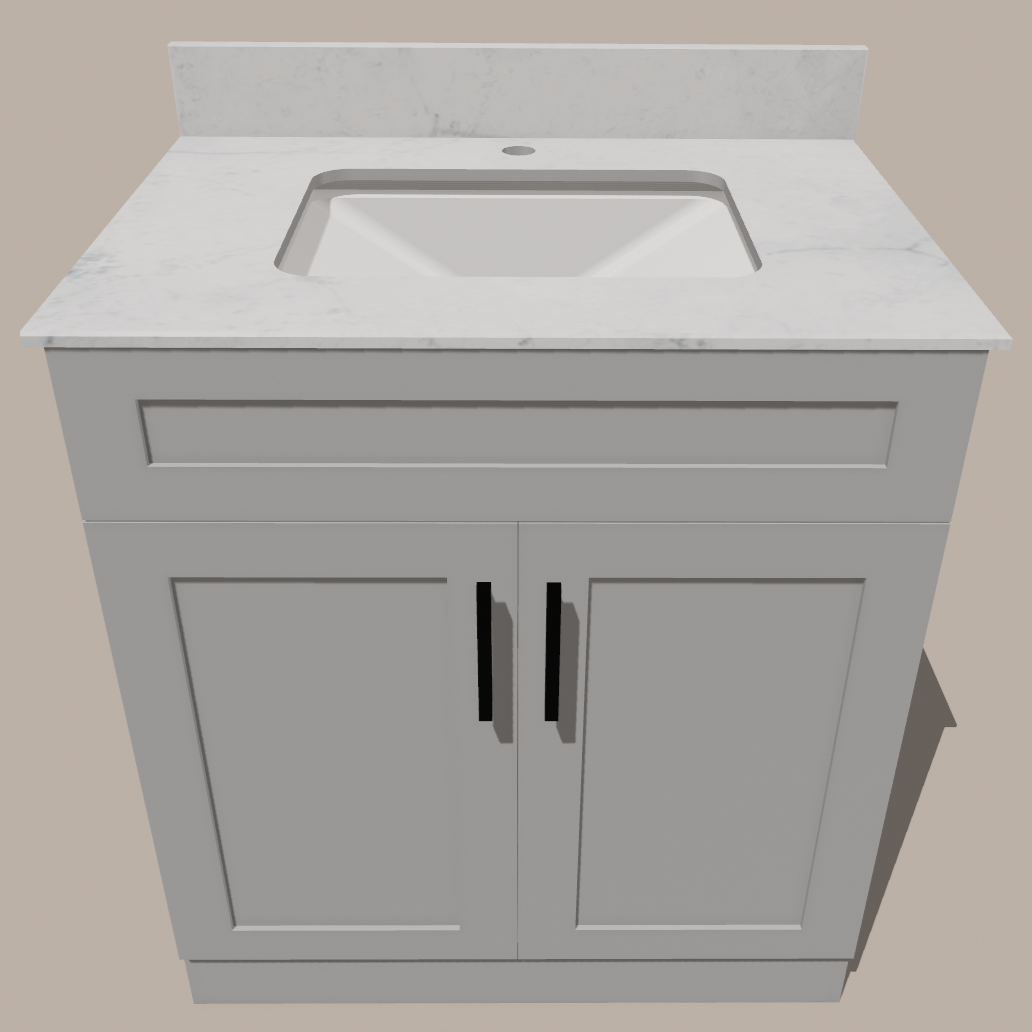 Meuble-lavabo de salle de bain Shaker de 30 pouces — Blanc ou Gris | Armoire en contreplaqué, portes en bois massif, charnières à clipser 3 voies à fermeture douce, intérieur en bois naturel