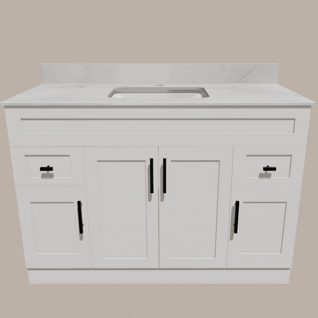 Meuble-lavabo de salle de bain Shaker 48 po — Blanc ou gris | Armoire en contreplaqué, portes en bois massif, charnières à clipser 3 voies à fermeture amortie