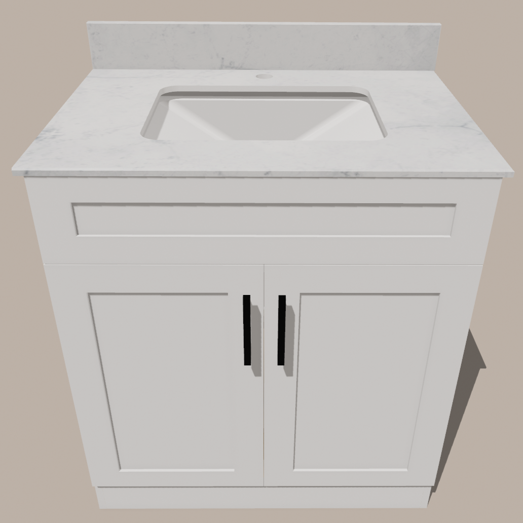 Meuble-lavabo de salle de bain Shaker de 30 pouces — Blanc ou Gris | Armoire en contreplaqué, portes en bois massif, charnières à clipser 3 voies à fermeture douce, intérieur en bois naturel