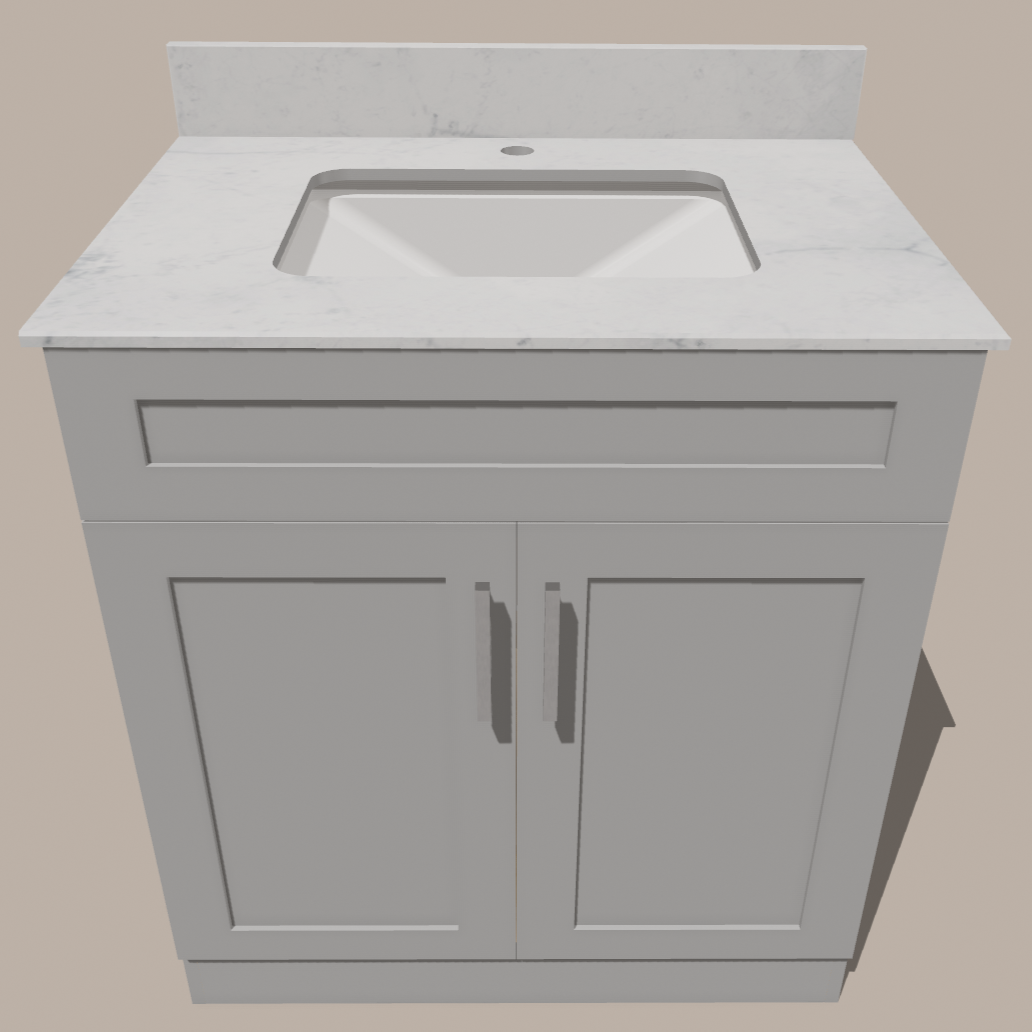 Meuble-lavabo de salle de bain Shaker de 30 pouces — Blanc ou Gris | Armoire en contreplaqué, portes en bois massif, charnières à clipser 3 voies à fermeture douce, intérieur en bois naturel