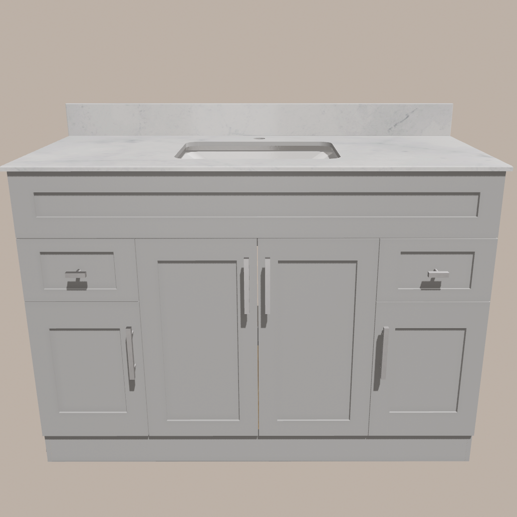 Meuble-lavabo de salle de bain Shaker 48 po — Blanc ou gris | Armoire en contreplaqué, portes en bois massif, charnières à clipser 3 voies à fermeture amortie