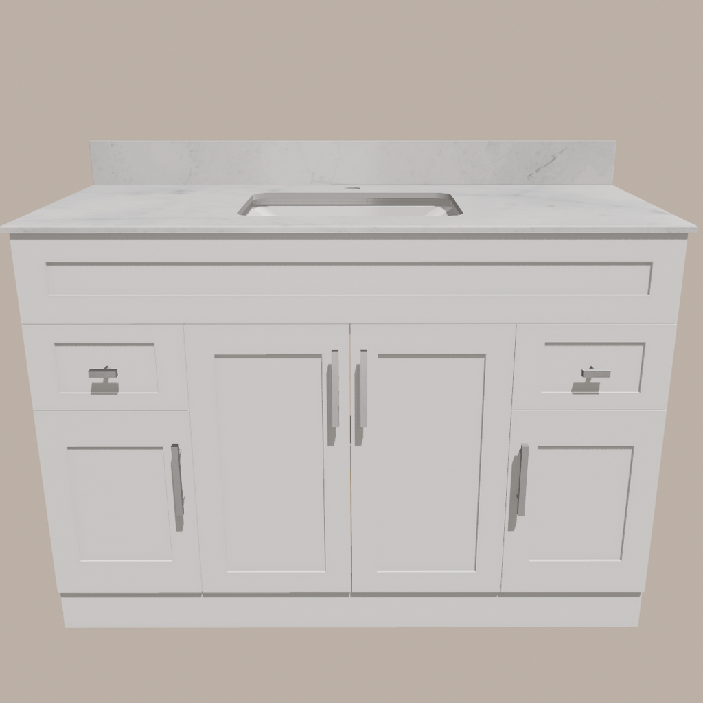 Meuble-lavabo de salle de bain Shaker 48 po — Blanc ou gris | Armoire en contreplaqué, portes en bois massif, charnières à clipser 3 voies à fermeture amortie
