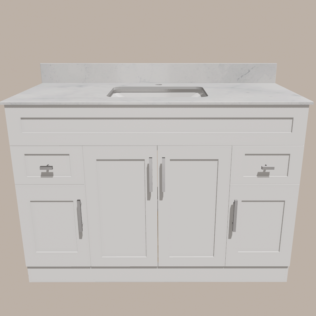 Meuble-lavabo de salle de bain Shaker 48 po — Blanc ou gris | Armoire en contreplaqué, portes en bois massif, charnières à clipser 3 voies à fermeture amortie
