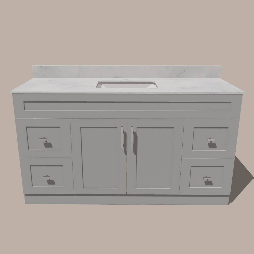 Meuble-lavabo simple 72 pouces de style shaker — Blanc ou gris | Armoire en contreplaqué, portes en bois massif, charnières à clipser à fermeture douce à 3 réglages | 4 tiroirs, portes doubles centrales