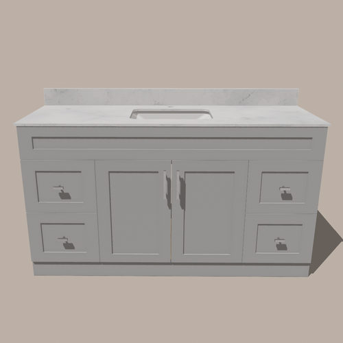 Meuble-lavabo simple 72 pouces de style shaker — Blanc ou gris | Armoire en contreplaqué, portes en bois massif, charnières à clipser à fermeture douce à 3 réglages | 4 tiroirs, portes doubles centrales