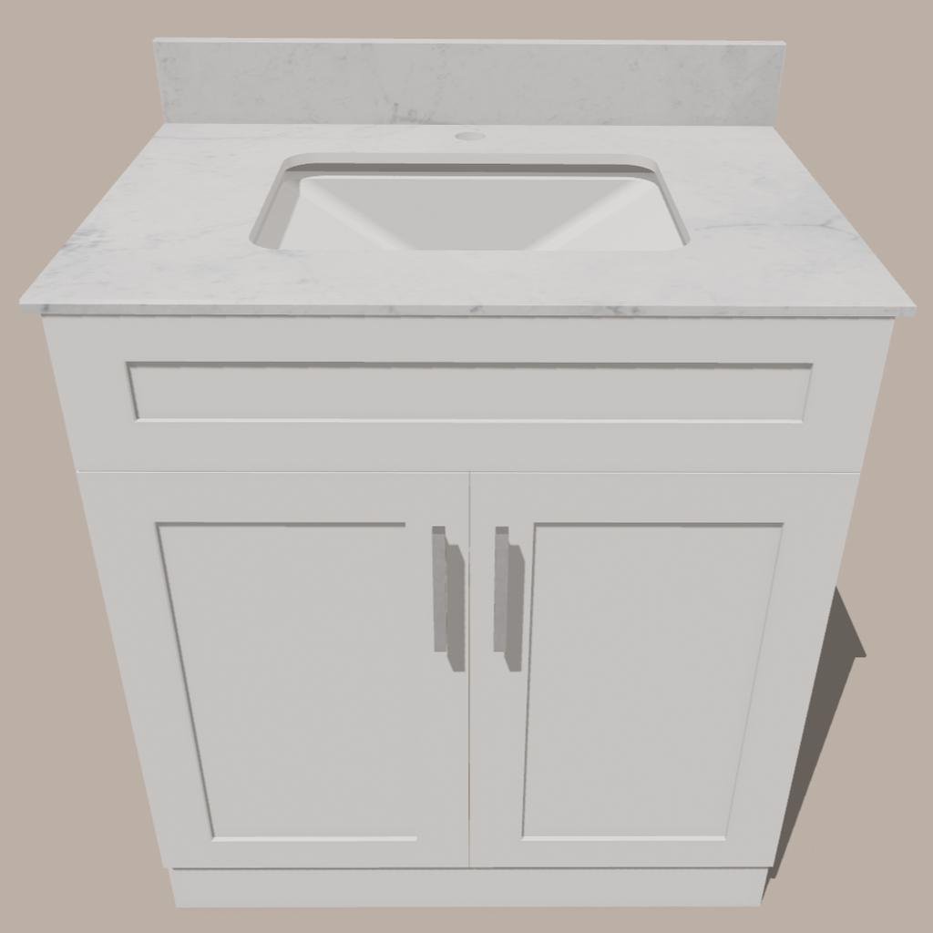 Meuble-lavabo de salle de bain Shaker de 30 pouces — Blanc ou Gris | Armoire en contreplaqué, portes en bois massif, charnières à clipser 3 voies à fermeture douce, intérieur en bois naturel