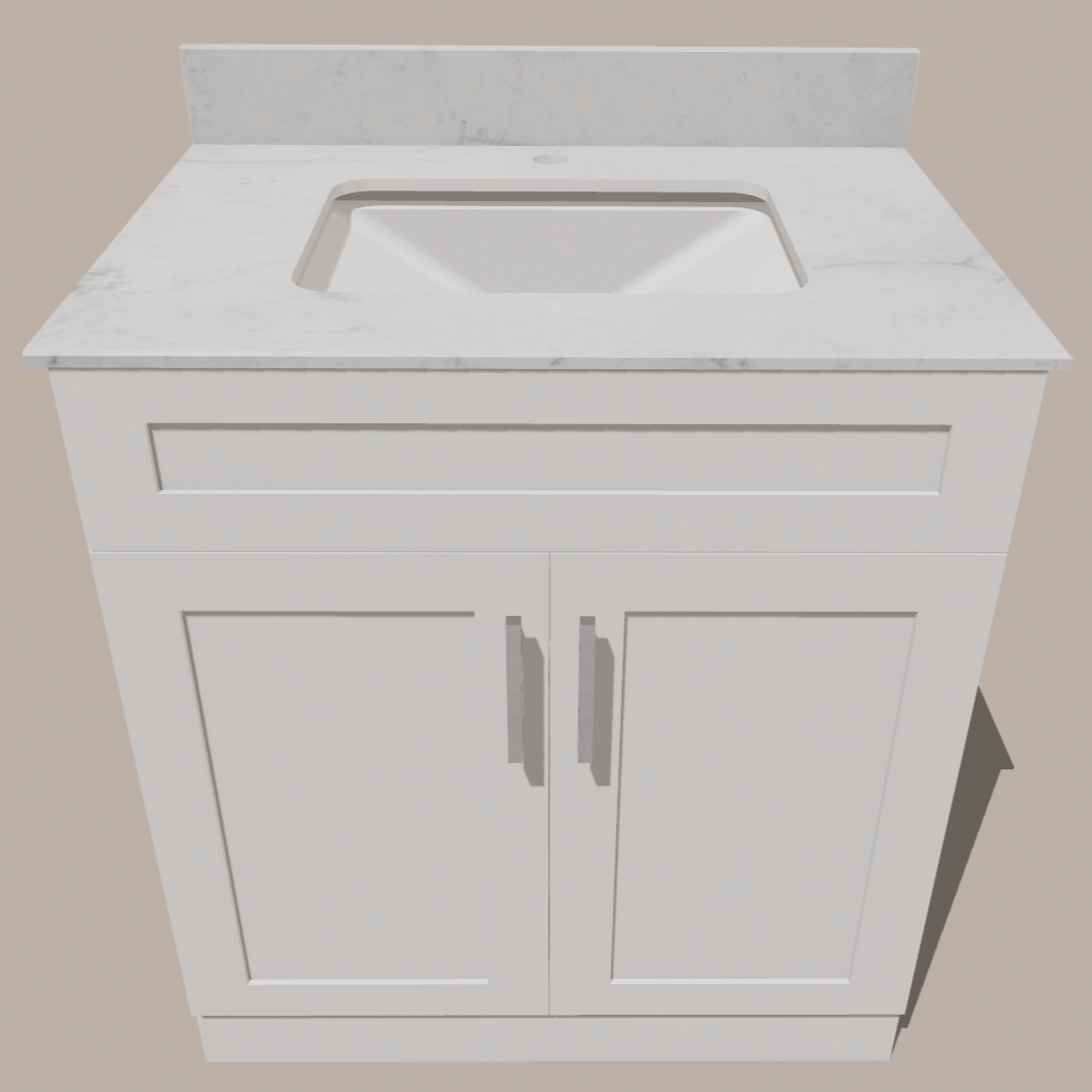 Meuble-lavabo de salle de bain Shaker de 30 pouces — Blanc ou Gris | Armoire en contreplaqué, portes en bois massif, charnières à clipser 3 voies à fermeture douce, intérieur en bois naturel