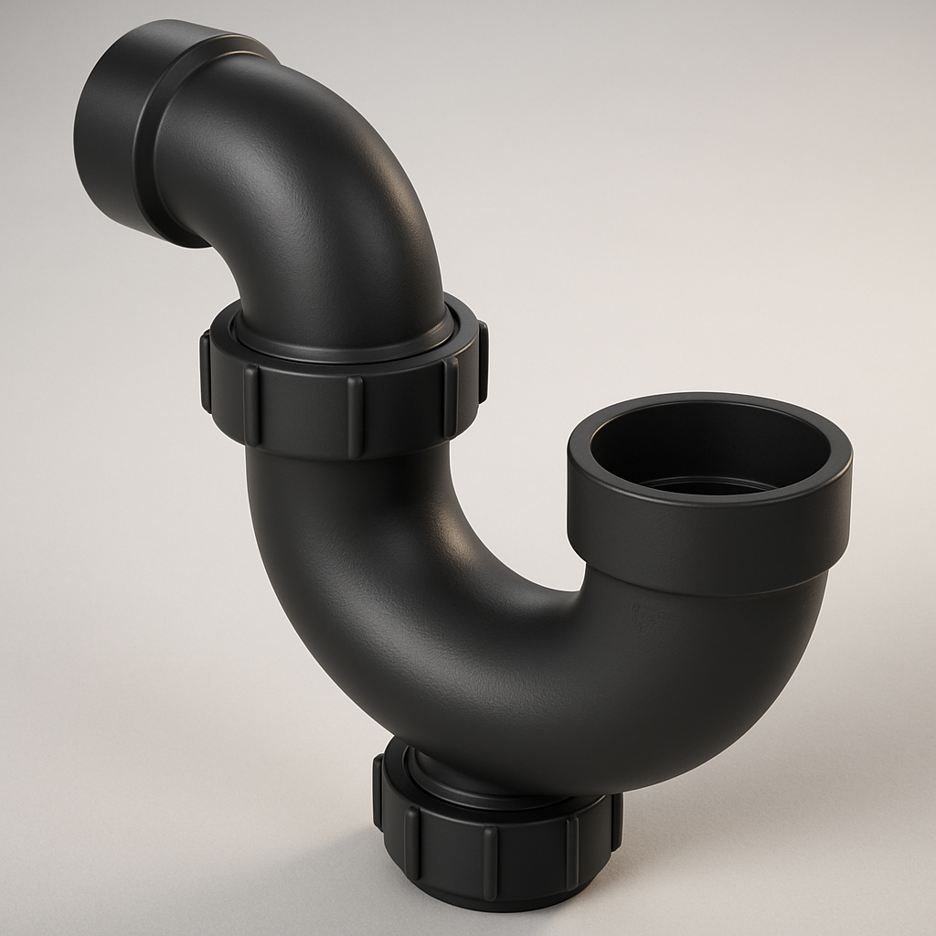 Siphon en P ABS LESSO avec raccord union et tampon de visite — DWV 1½" Moyeu × Moyeu, certifié cUPC