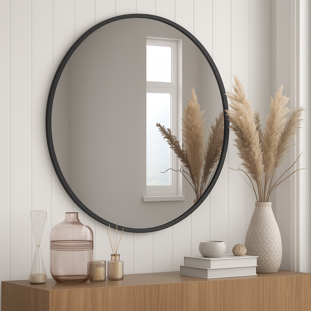 Ondelle Round Bathroom Mirror — Slim Metal Frame, 24″ & 32″