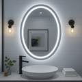 Ondelle Oval LED Bathroom Mirror — Front-Lit Ring + Backlit Halo, Anti-Fog | 24″×32″, 30″×36″
