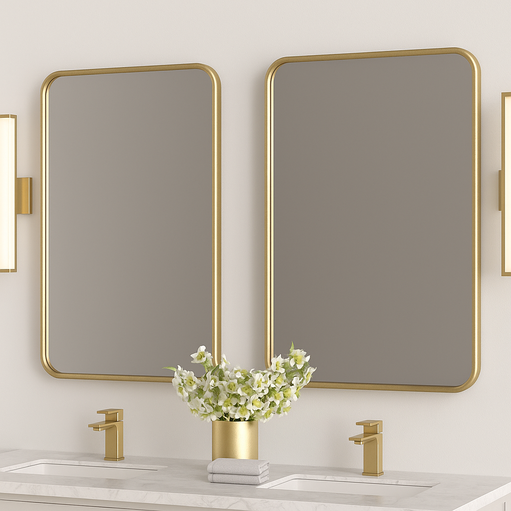 Ondelle Rounded Rectangle Bathroom Mirror — Slim Metal Frame, 4 Sizes