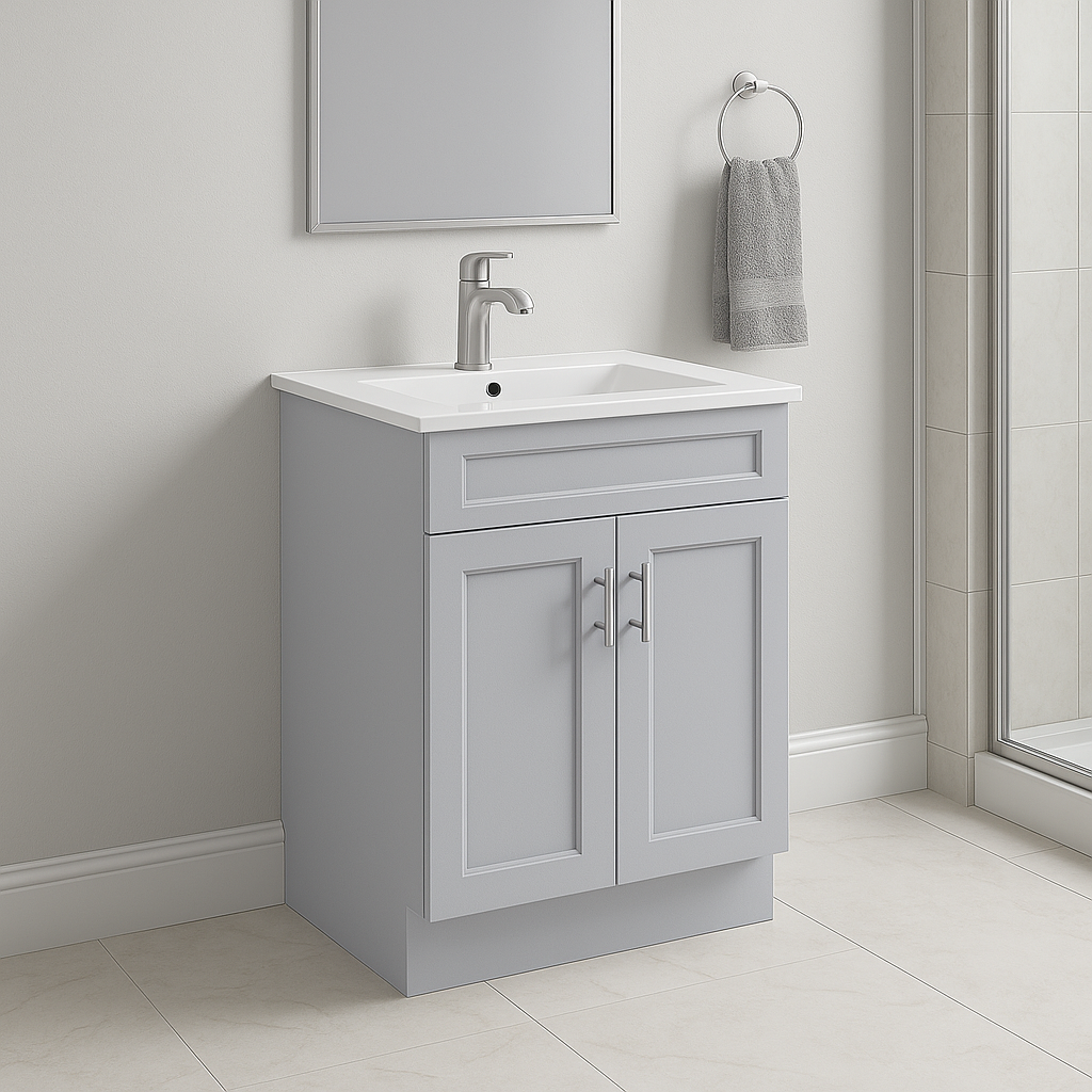 Meuble-lavabo de salle de bain Shaker de 30 pouces — Blanc ou Gris | Armoire en contreplaqué, portes en bois massif, charnières à clipser 3 voies à fermeture douce, intérieur en bois naturel